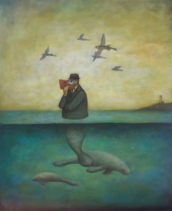 Duy Huynh painting - Humanatee Contemplating the Origin of Species