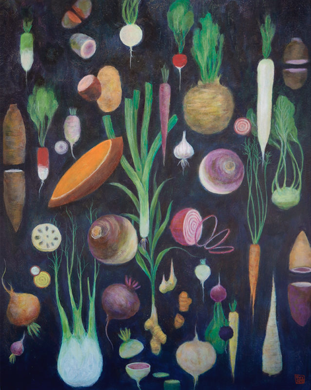 Duy Huyn painting of root vegetable, "Humble Beginnings"