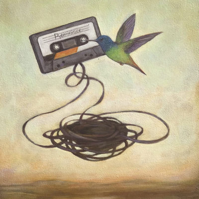Duy Huynh painting - Reminisce (hummingbird with mix tape)