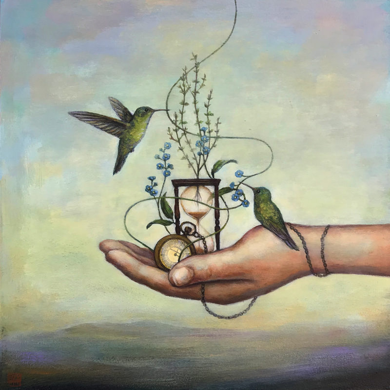 Duy Huynh painting - Forget me knots and the Growing Stem of Thyme